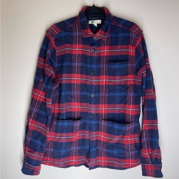 Boden Plaid Buttoned Overshirt Shacket Red Navy Wool Blend Size L Women’s - Picture 1 of 10